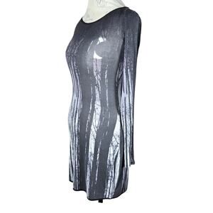 Silence + Noise Dress Womens XS Black Sheer Long Sleeve Moon Forest Print Goth